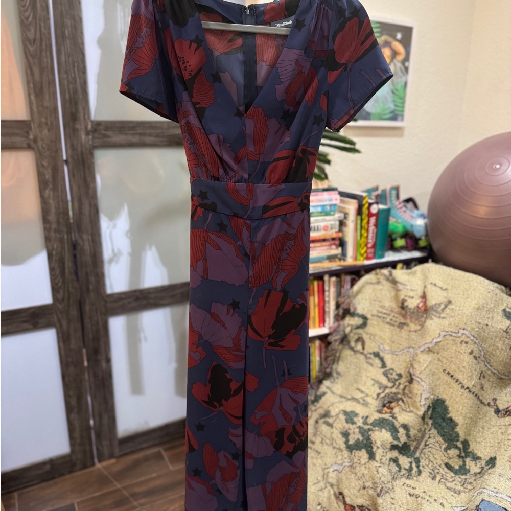 Modcloth Navy and Red Floral Jumpsuit